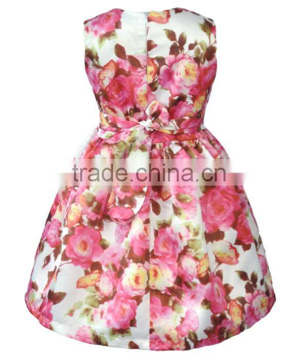 2016 summer new big flower printing sleeveless dress bowknot vest girls skirt