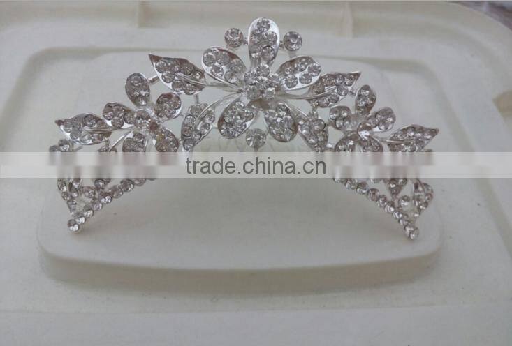 Hot sale alloy tiara top rhinestone crown hair jewelry for girl wedding jewelry