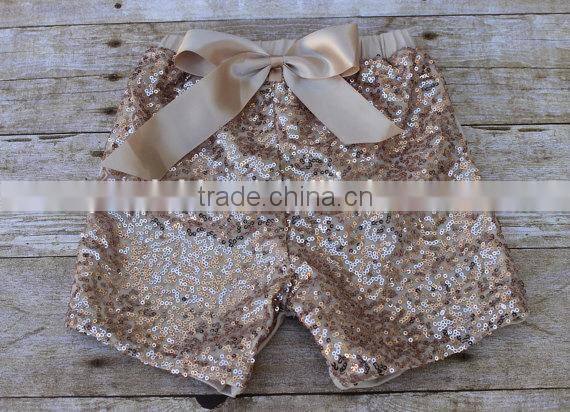 Fashion Newborn Baby Clothes Kids Girls Gold Sequin Matching Shorts With Bow Children Leggings
