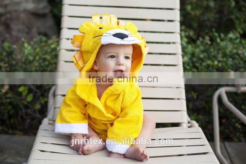Yellow lion terry cotton hooded bathrobe for promotion