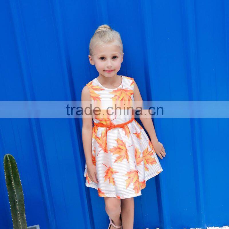 S17623A Girl Maple Leaf Painting Kids Dresses for Girls Clothes