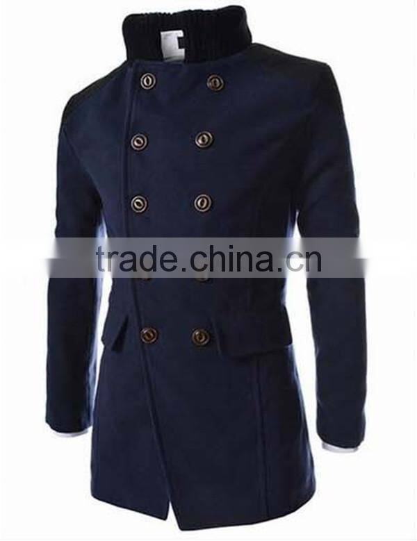 Hot sale long sleeve woolen black navy and gary warm 4 size for choice coat of wool