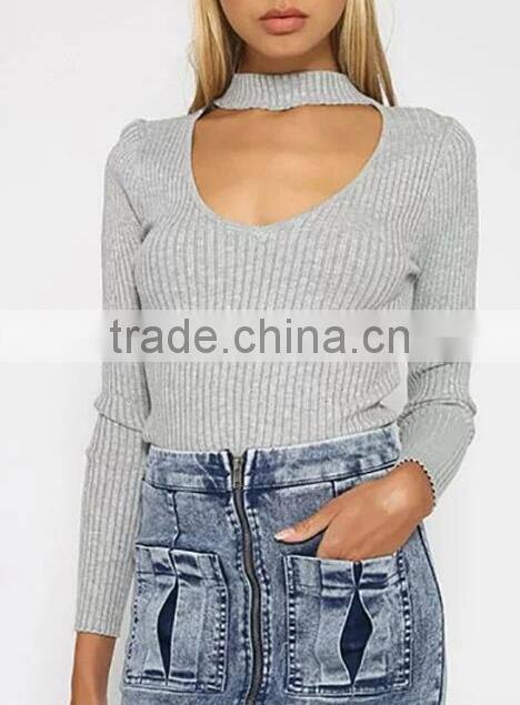 Runwaylover EY2350B Sexy Deep V-Neck Ladies Fashion Halter Tight T-Shirts