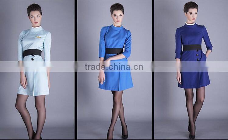 Own brand elegant airlines dress flight attendant uniforms ,OEM design airline dress stewardess uniforms wholesale