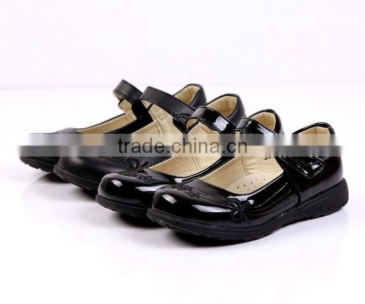 Juqian customize high quality matte black leather kids pu student school shoes