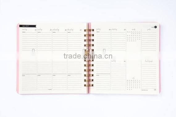 2017 full color Spiral notebook custom hardcover diary planner with gold wire