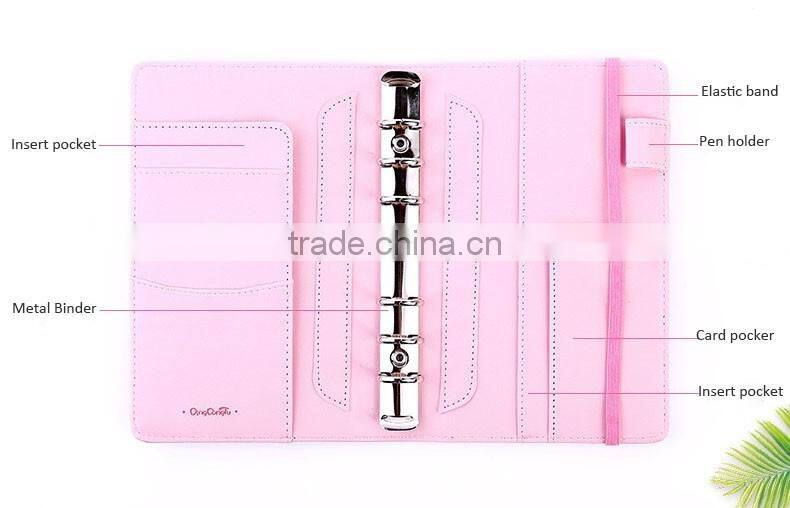 48K faux leather cover agenda planner portable loose-leaf planner with elastic band/insert pocket/pen holder