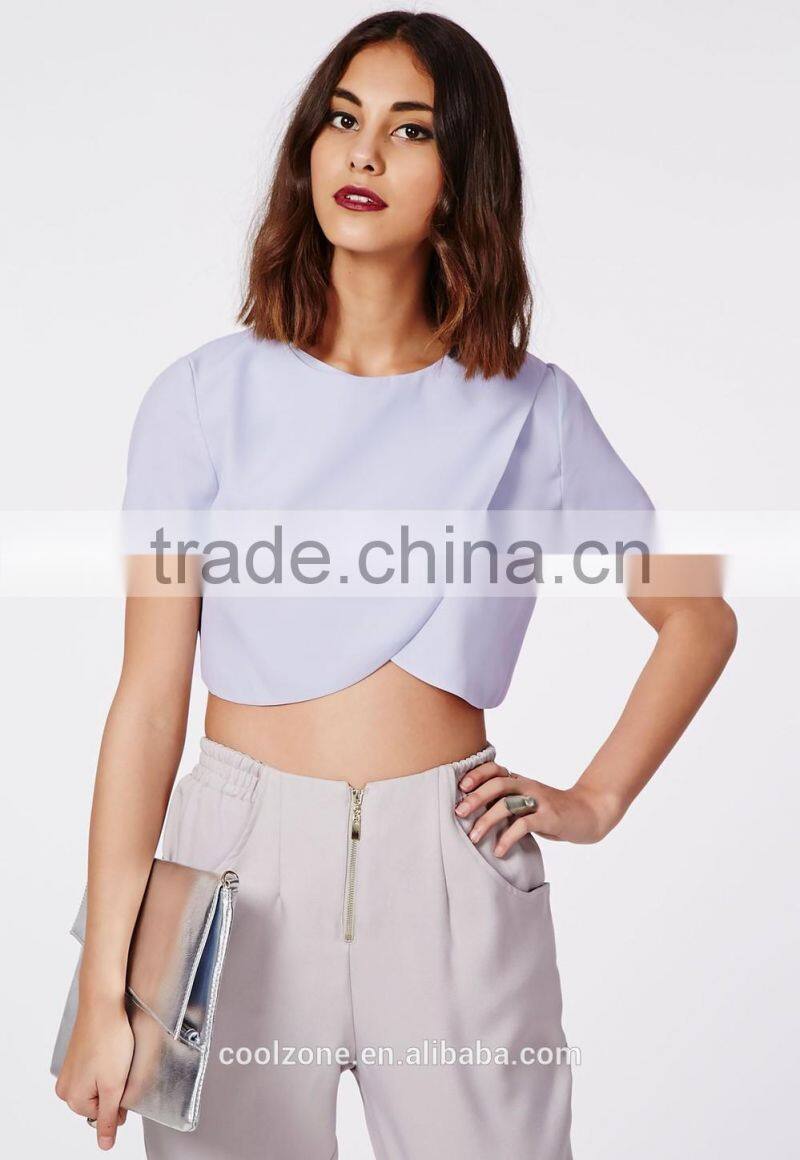 Hot selling wrap front baby blue crop top wholesale women tank tops