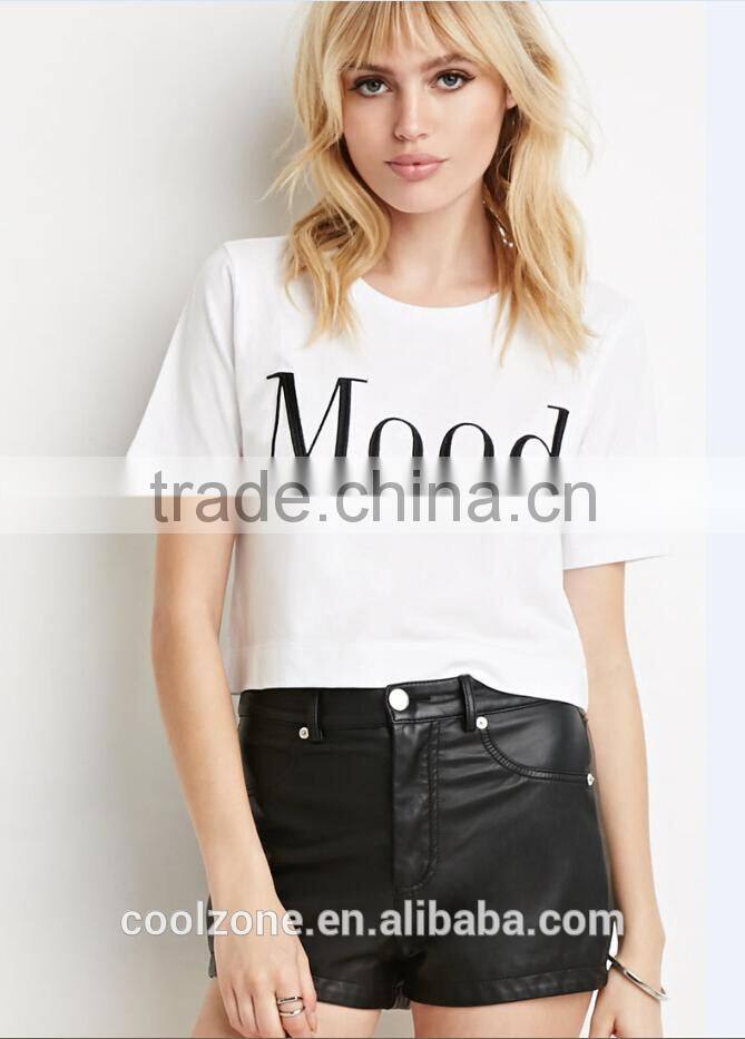 100% Cotton crew neck cropped cut graphic tee women custom t-shirt