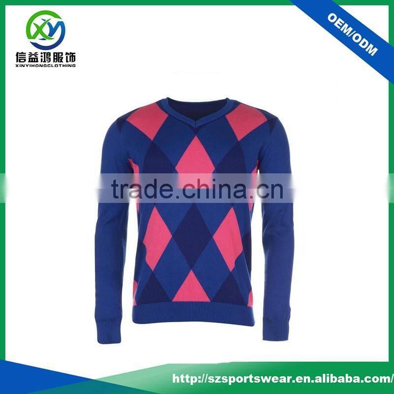 High Quality Diamond Pattern Stretch O Collar Men Knitwear