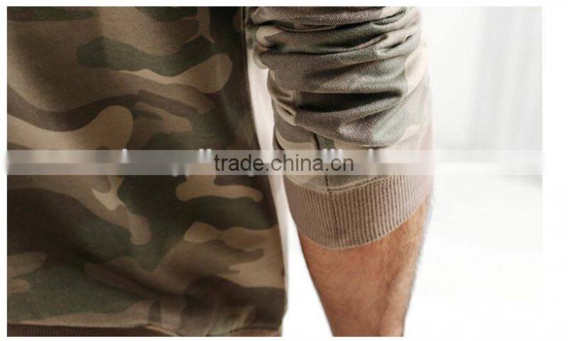 cotton/spandex kint camouflage full printing raglan sleeve military sweater/pullover with overlocking