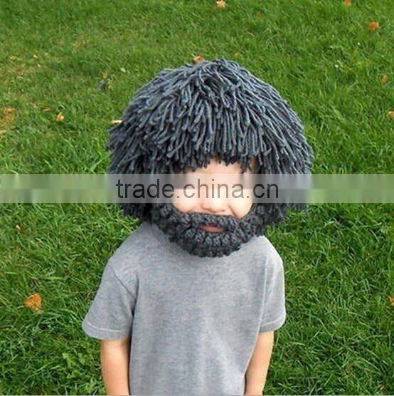 Hot Sell Men Barbarian Knit Crochet Beanie Hat Mad Scientist Wig Mustache Cap Beard Hat