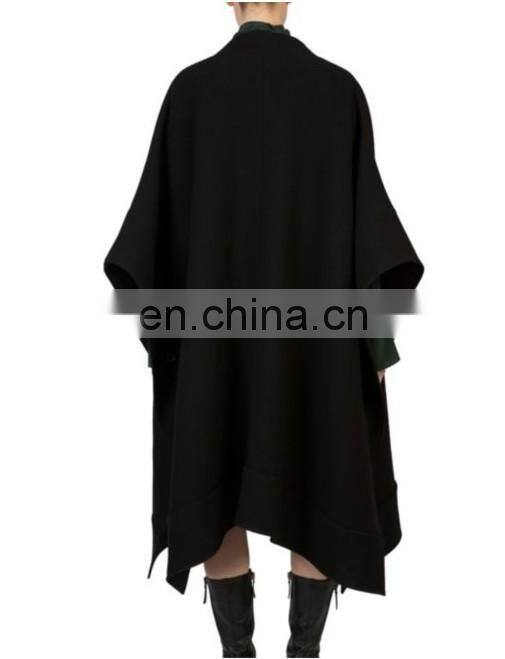 Ladies oversized wool-blend cape buckled collar open front heating mantle dust coat