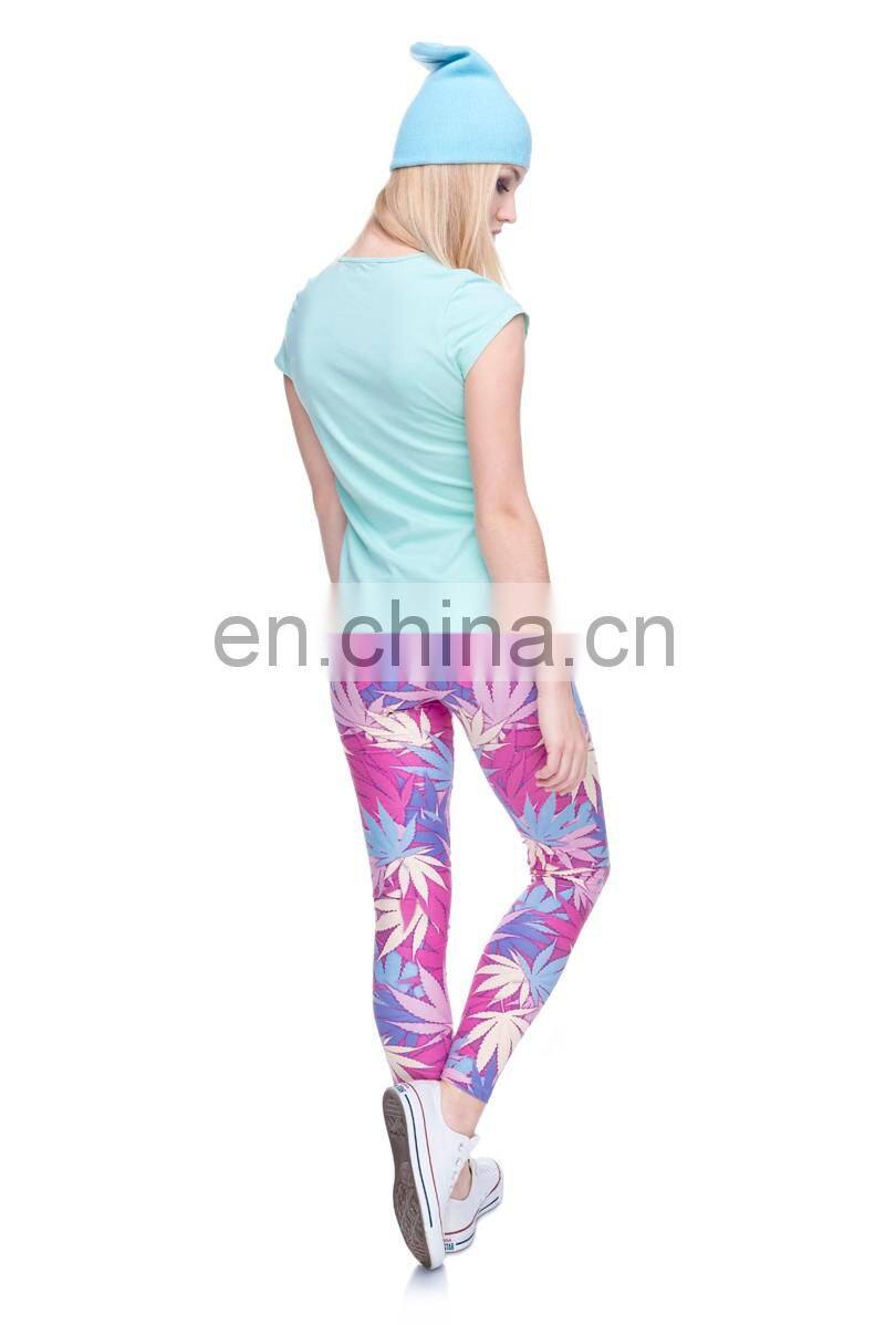 Weed pink custom fabric ladies sexy jogging slim hot wholesale brand 3d high quality girls spandex woman leggings