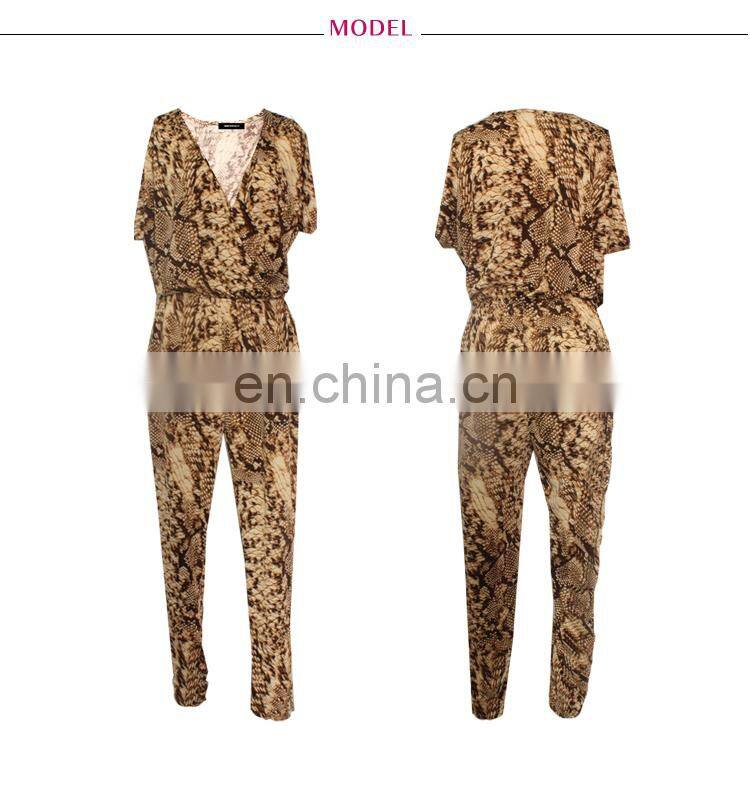 Polyester Spandex Tribal Snake Print Jumpsuit For Women Summer Wearing