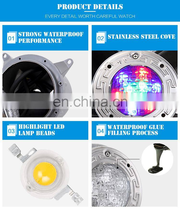 24W 12V Stainless Steel 24 Volt Underwater White Color Led Pool Light Bulb