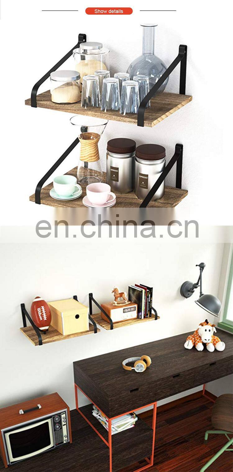 2 Tier Hanging Corner Shelf Wood Wall Floating Shelves Rustic Organizer Displays Storage Rack