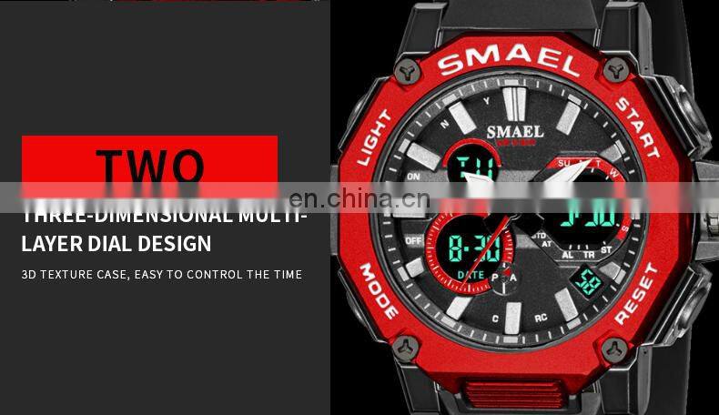 SMAEL 8047 Quartz Watches Sports Male Clock Alarm 50M Waterproof Stopwatch LED Back Light Wristwatches Men Watch Sport