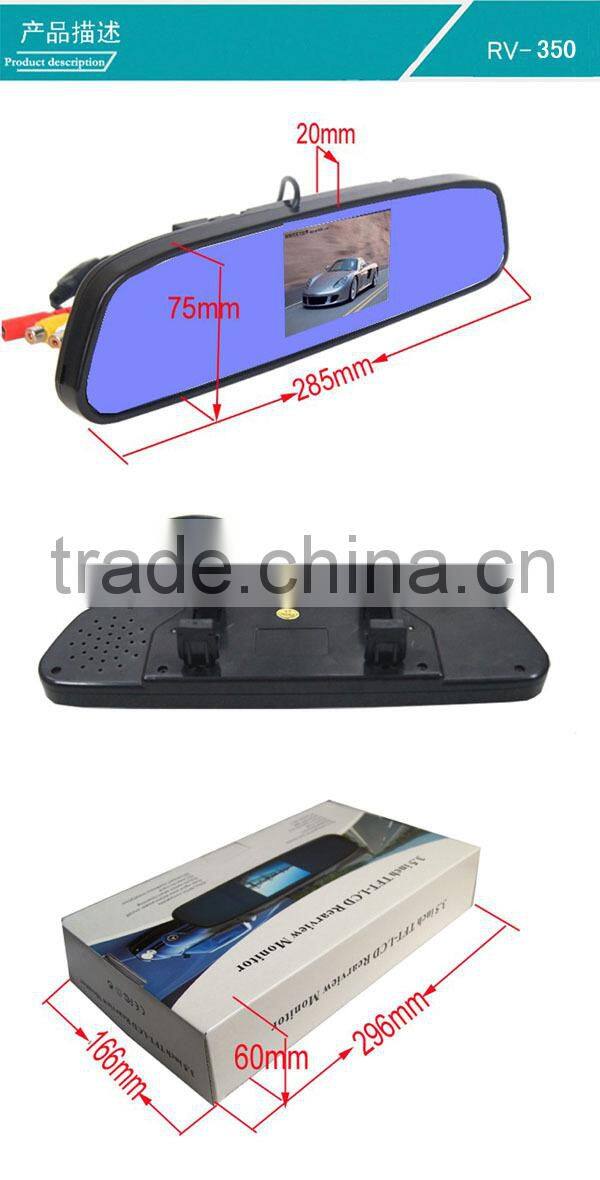 3.5 inch car rearview mirror with car camera can connect to parking sensor