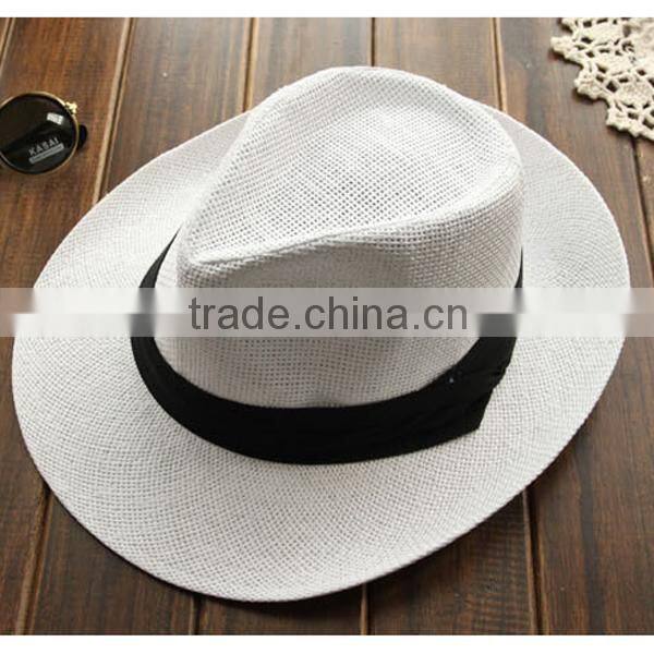 Promotion cheap plain wholesale straw cowboy hats ladies straw hats Beach shading Unisex cowboy straw hat