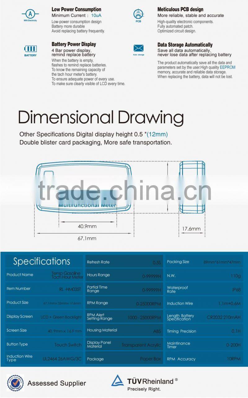 Multifunction meter for motorcycle for gasoline engine for 2/4 stroke engine rpm meter temp meter for parajet jet ski paramotor