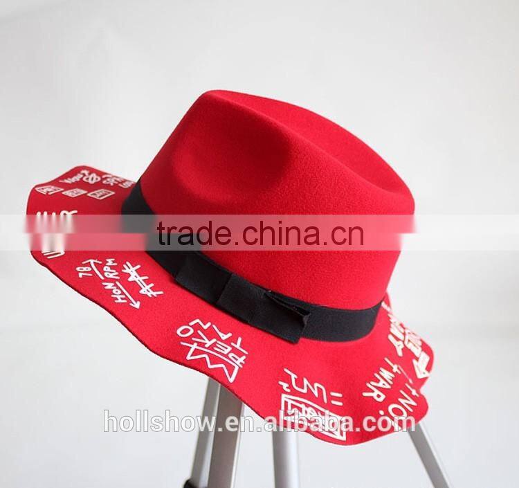 Autumn Winter Fedora Hat Creative Painting Large Brim Women Sun Hat
