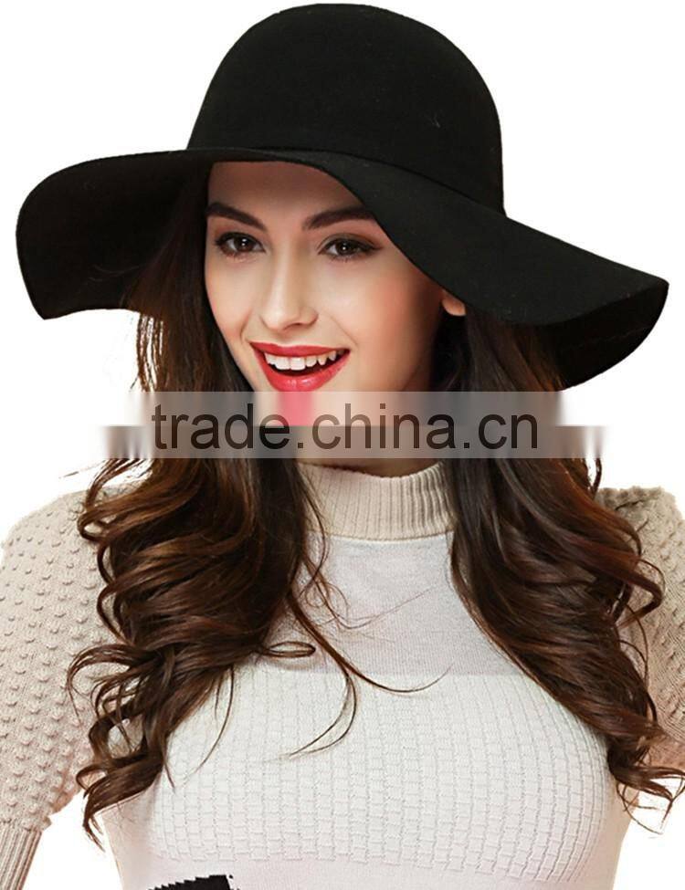 Wholesale Fashion Ladies Women Wide Brim Floppy Wool Felt Hat