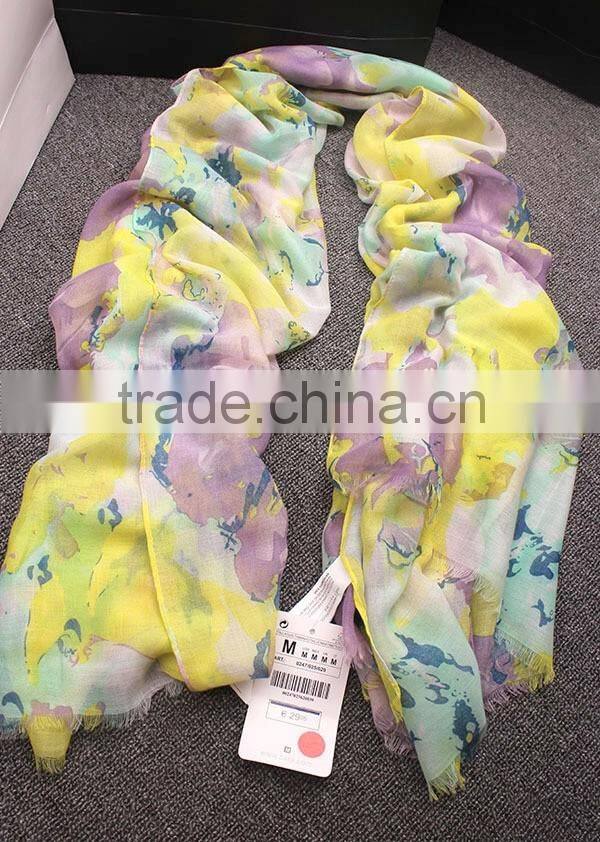 Bohemia Style Colorful Ink Painting Flower Print Women Fashions Scarf