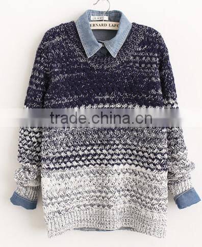 Gradual blending loose round neck sweater hedging women pullover