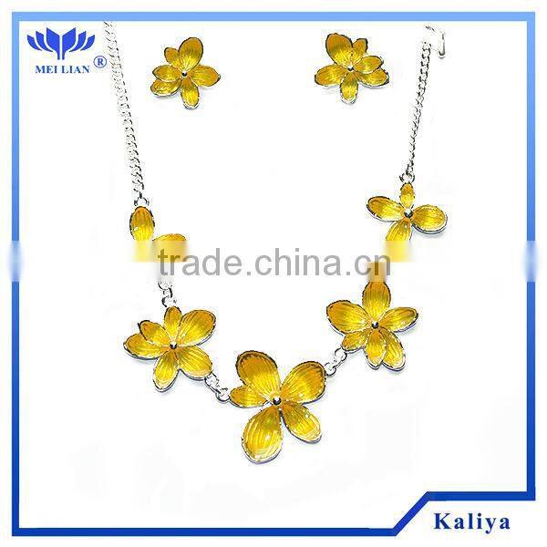 2014 New Design Flower Silver Yellow Plated Necklace Earrings Set Vners