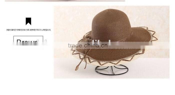 QXSH0014C Summer rope wide brim fedora Straw hat Lace beach hat