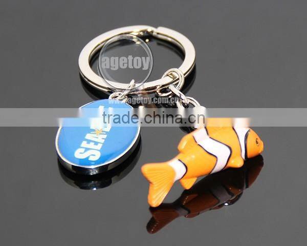 3D Mini Clownfish Shaped Customized Printing Logo Color Painting Metal Fish Keychain