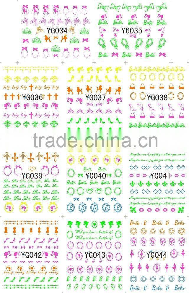 Unique 4 pcs Cute Colorful Fluorescent False Nail Tips Decals Nail Art Stickers Skull Moon Cross Lattice