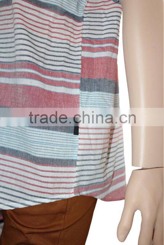 Men's fashion cotton short sleeve stripes shirt in Guangdong