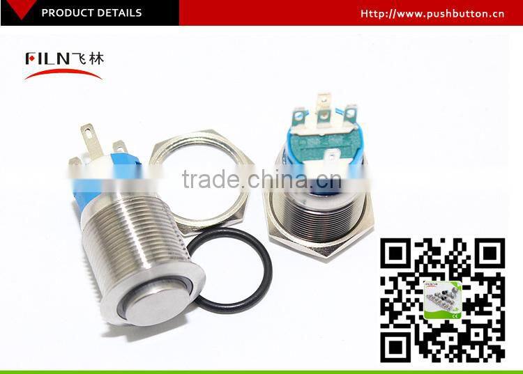 19mm stainless steel waterproof latching 6v blue LED metal electric on off switch