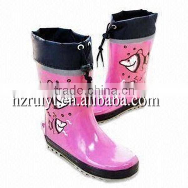 kawaii fancy kids rain boots with cartoon character,OEM rubber boots with collar,adjustable gum shoes for kids