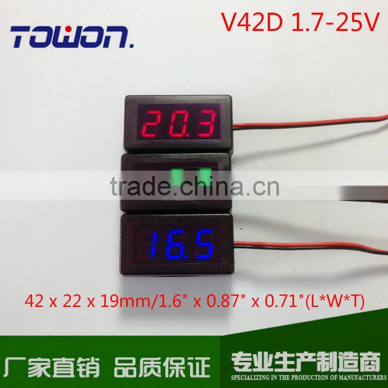 V42D Voltmeter DC 1.7-25V 3 Digits Red Green Blue LED Digital Voltmeter