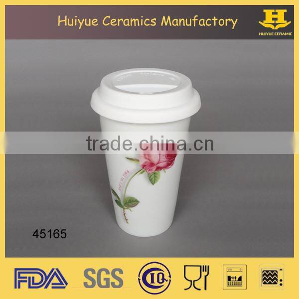 Reusable coffee cup, ceramic double layer mug