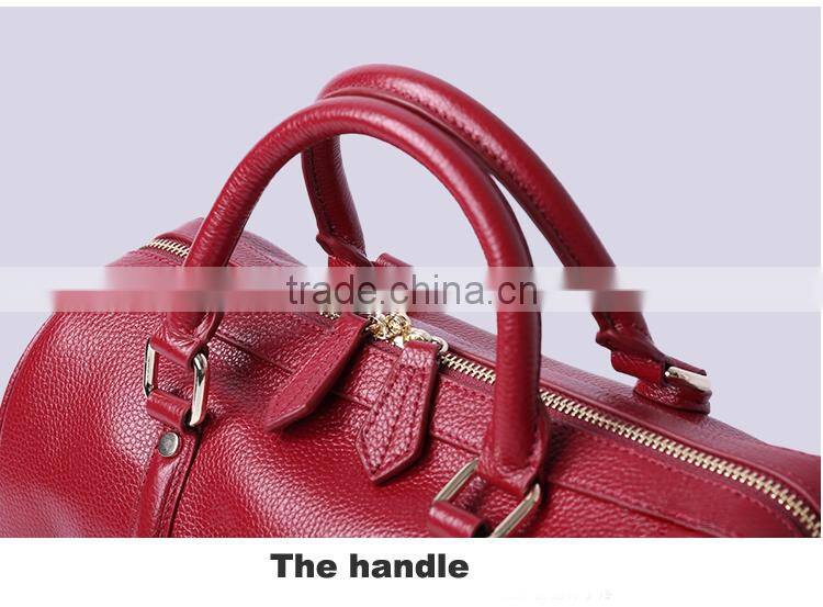 2016 new style guangzhou leather handbags top cowhide handbag boston bag for women