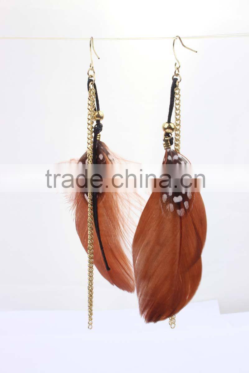 wholesale long feather earring, newest design long feather earrings for girl