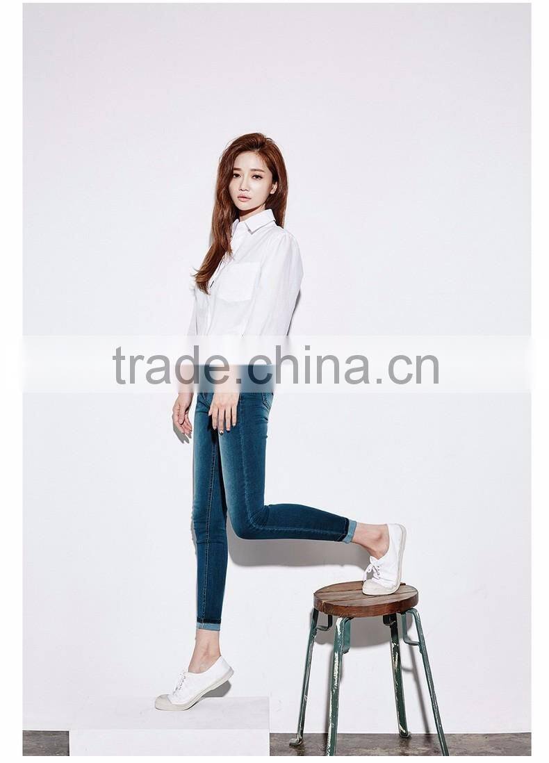 Women's Basic Design Cotton Long Sleeve Boy-Friend Style Shirt Blouse Solid White