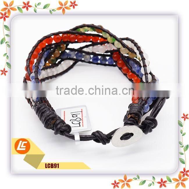 2016 Red Leather Wrap Bracelets with natural coral stones wholesale