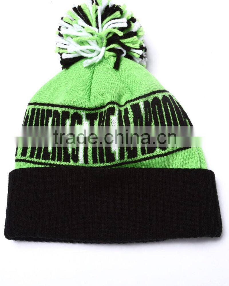 Custom Pompom Beanie Hats Jacquard Knitted Beanies with Top Ball