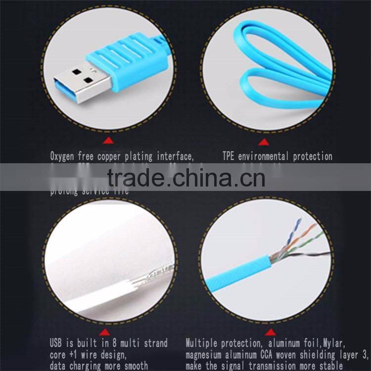2016 Colorful Noodle Flat Line Speed Charging Type-C to USB 2.0 Data Cable