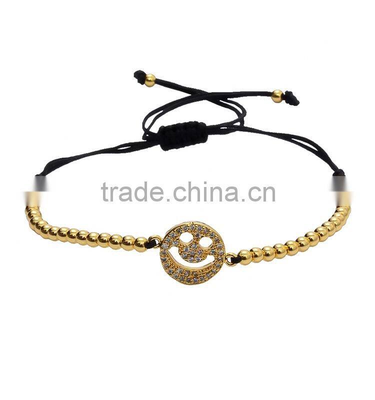 High Quality Silver Copper Bead Bracelets with Silver Smile Charm Tassel Bangle Bracelet