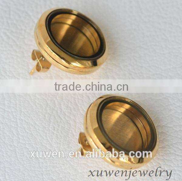 gold plated surgical steel locket funky stud earrings
