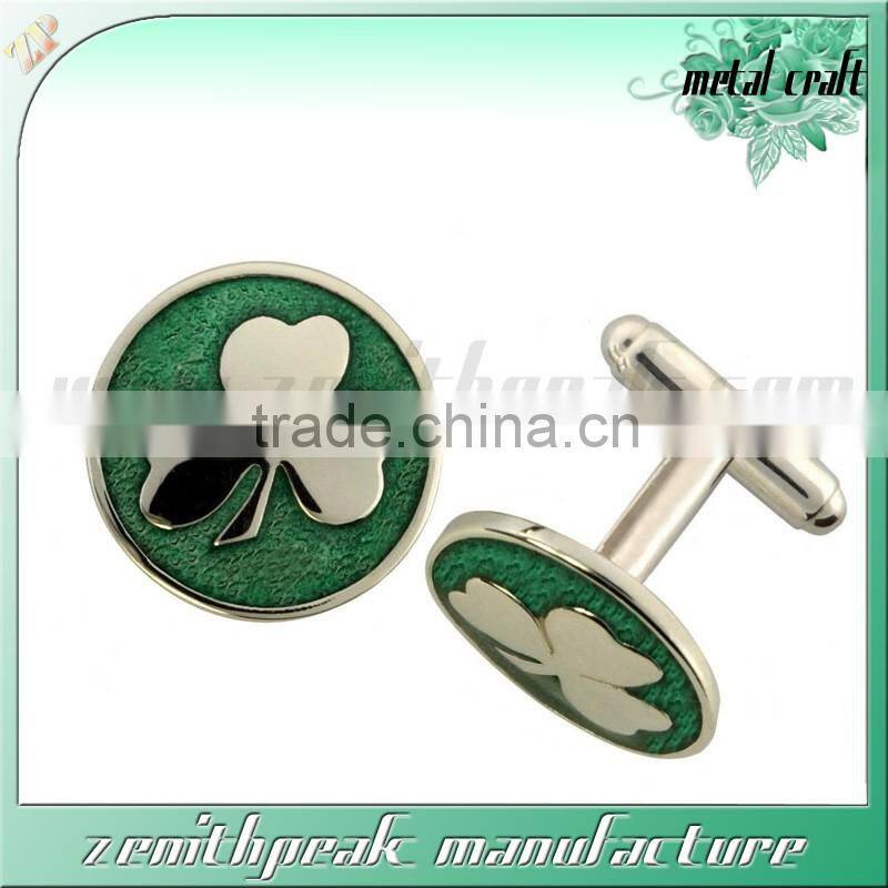 2016 Newest Design Silver Green Enamel Stainless Steel Cufflink For Men