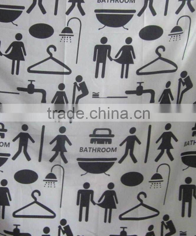restroom series polyester shower curtain with resin hooks