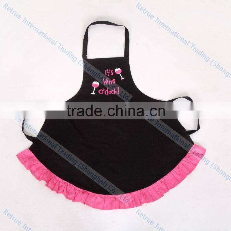 Eco-Friendly Cotton Embroidery Black Kitchen Cooking Promotion Women's Apron