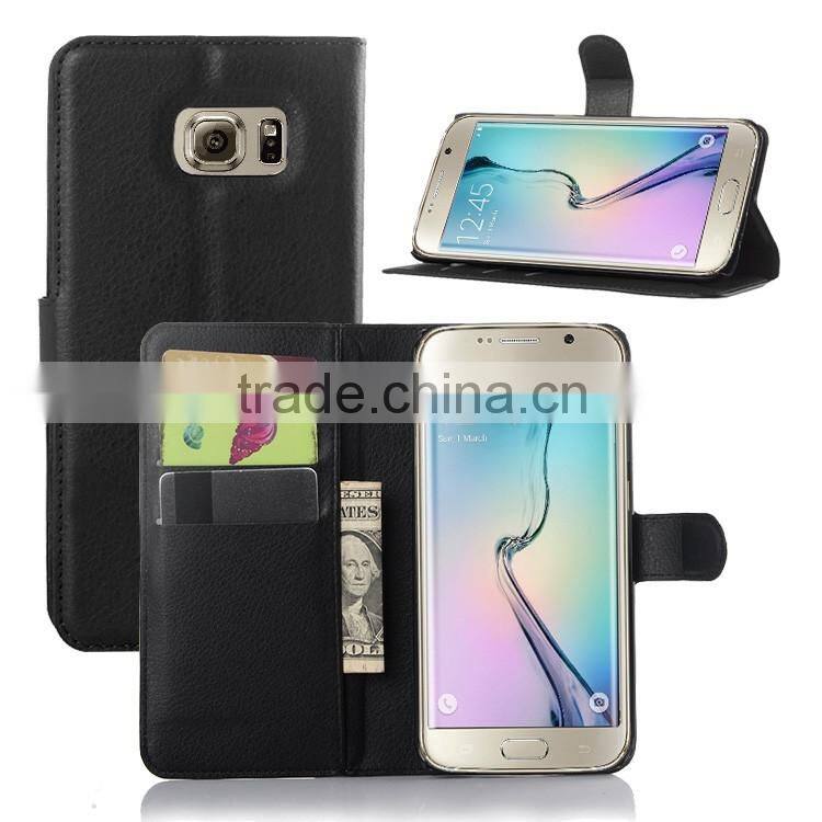 HOT SELLING Luxury Case for Samsung GALAXY S6 edge Plus PU Lichee Leather Flip Cover with Wallet